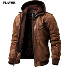 Load image into Gallery viewer, Men&#39;s Real Leather Jacket Men Motorcycle Removable Hood winter coat Men Warm Genuine Leather Jackets